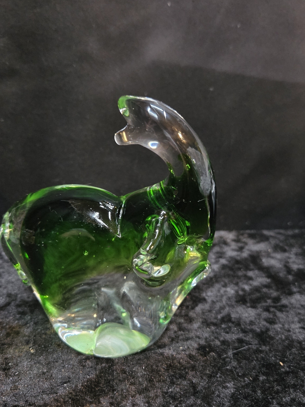 Hand Blown Glass Green Elephant Murano Style Figurine 4.5” Tall